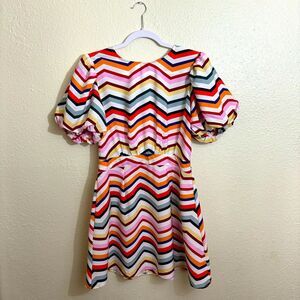 Wishing Waves Multicolored Puff Sleeve Dress – Size Medium | Fun Vibes